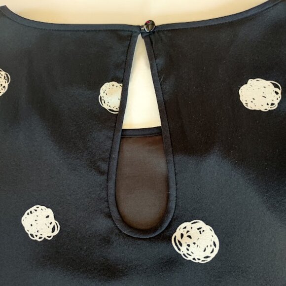 KATE SPADE Silk Polka Dot Black + Cream Shift Dress 3/4 Bell Sleeve Mod Retro 2 - Picture 10 of 15